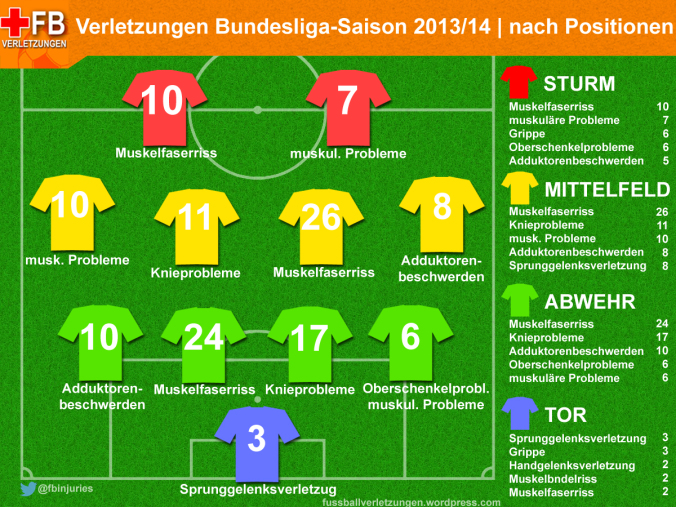 Verletzungen Bundesliga 2013/14 – nach Häufigkeit und Position